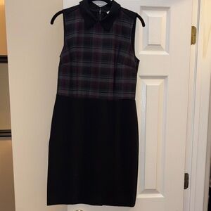 LOFT Black and Purple Plaid Mini Dress Sheath Size 4 EUC